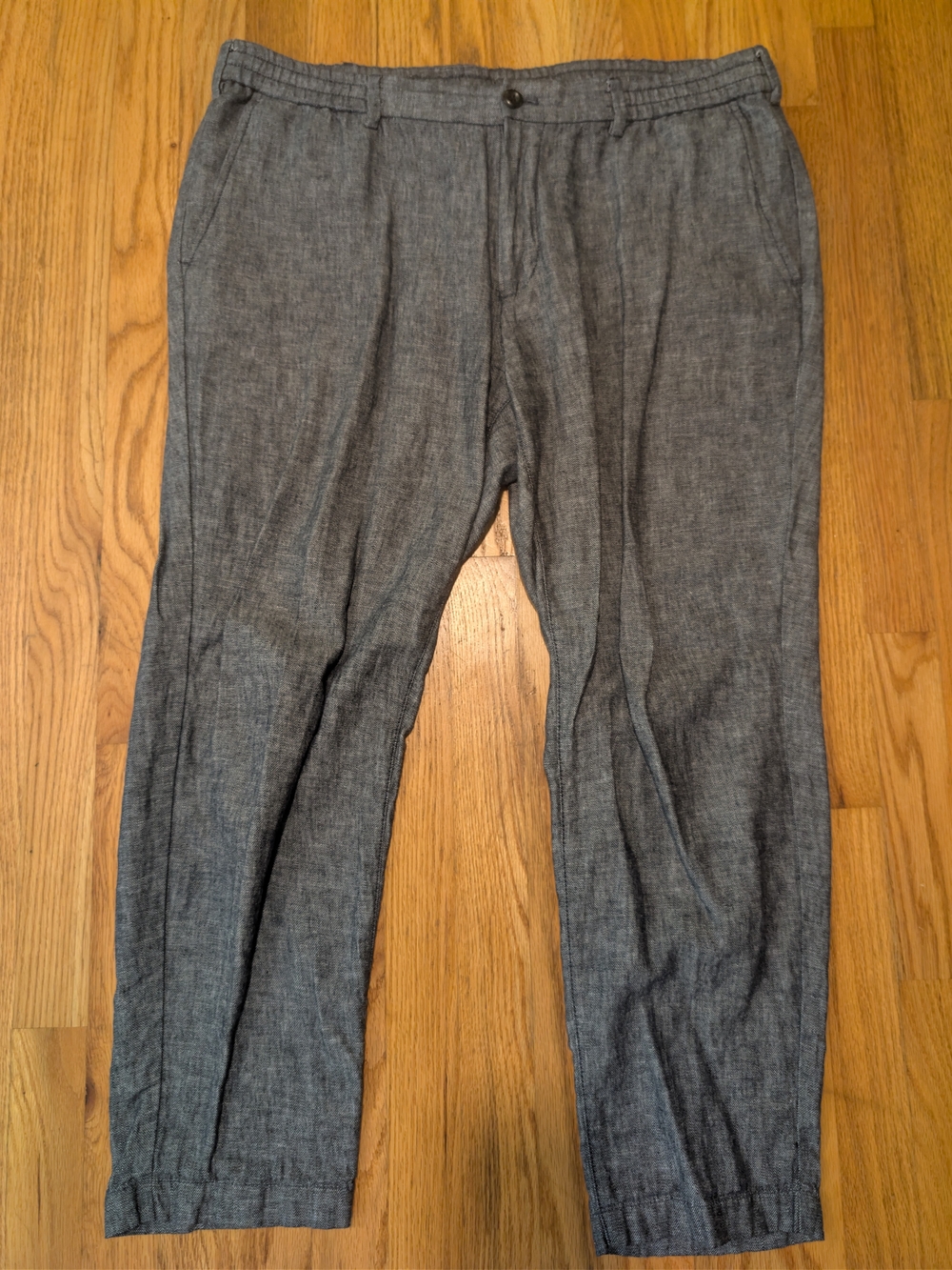 Men's Blue-Gray Casual Linen And Cotton-Blend Pants